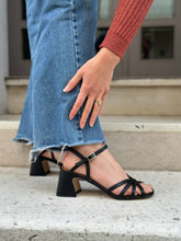 Load image into Gallery viewer, VSI CLIVY Sandali vegan neri mais intreccio tacco largo cinturino Made in Italy