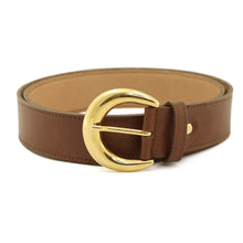 Load image into Gallery viewer, VSI INVI Cintura alta vegan marrone mais fibbia tonda grande oro artigianale Made in Italy
