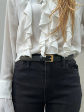 Load image into Gallery viewer, VSI DRINA Cintura nera fina mela fibbia quadrata oro vegan ecologica
