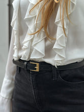 Load image into Gallery viewer, VSI DRINA Cintura nera fina mela fibbia quadrata oro vegan ecologica
