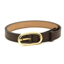 Load image into Gallery viewer, VSI TRINITY Cintura vegan marrone scuro mela fibbia oro ovale allungata artigianale Made in Italy
